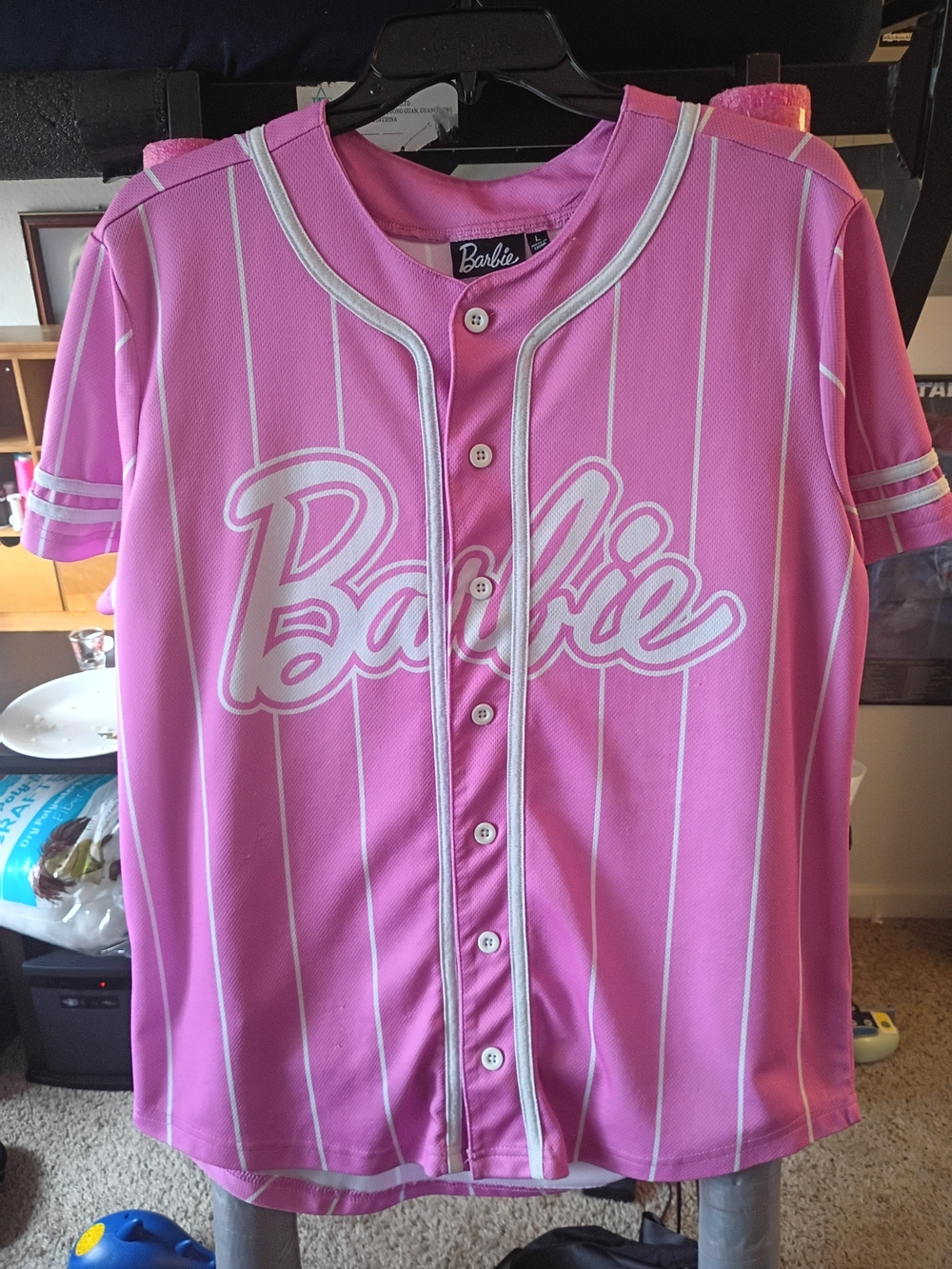 Barbie Girls' Pink Button-Front Baseball Jersey Top